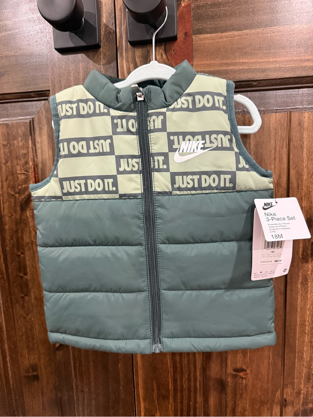 Nike Kids Puffer Vest in Sage Green and Light Green